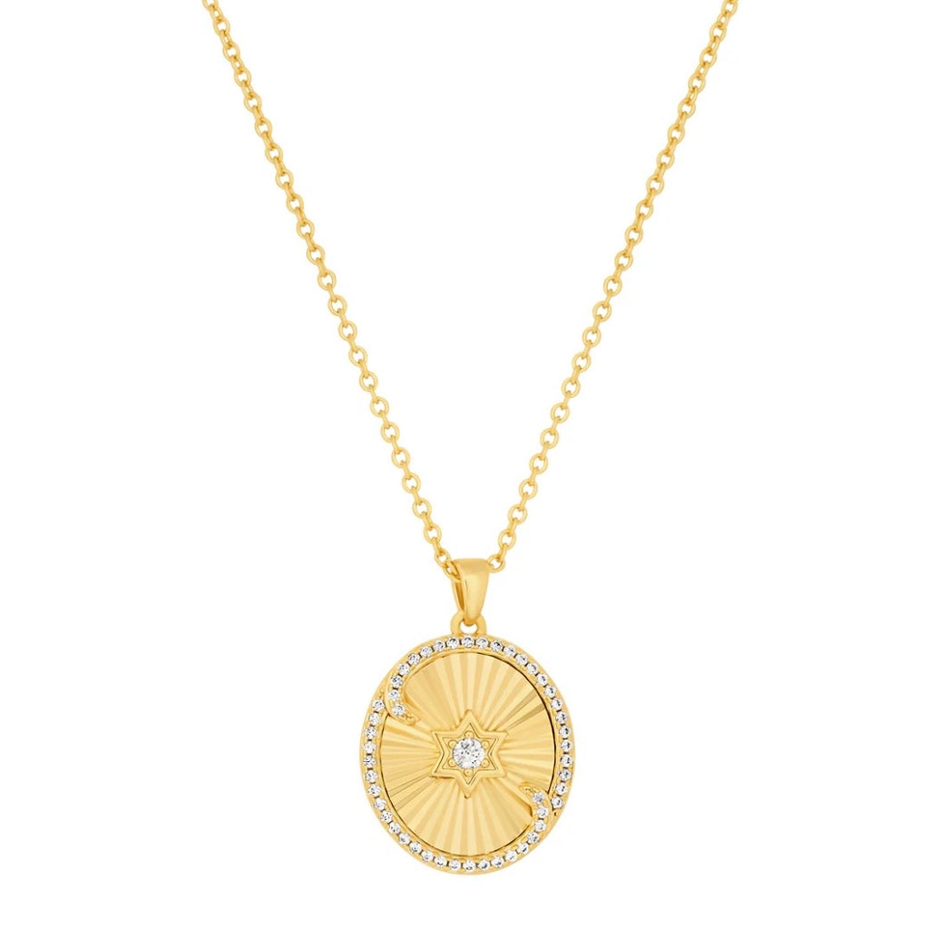 Star of David Cz Elongated Disc Necklace