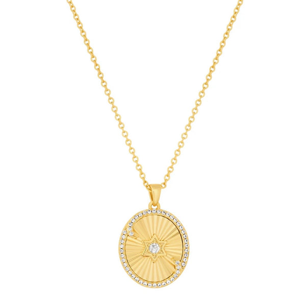 Star of David Cz Elongated Disc Necklace