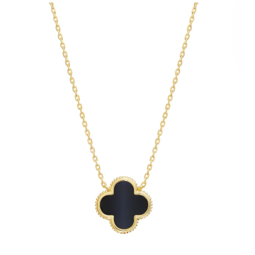 Gold with Mother of Pearl or Black Enamel Clover Necklace