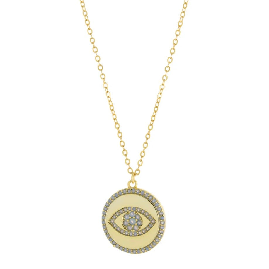 CZ Evil Eye Disc Necklace