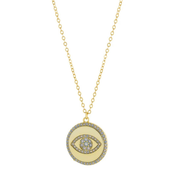 CZ Evil Eye Disc Necklace