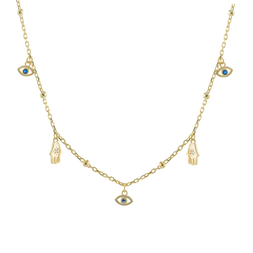 Evil Eye And Hamsa Drop Necklace