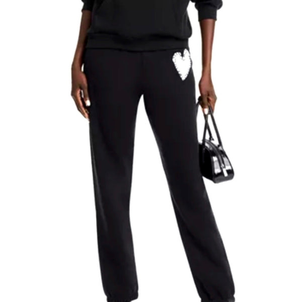 Kerri Rosenthal Black Sweatpants With White Heart
