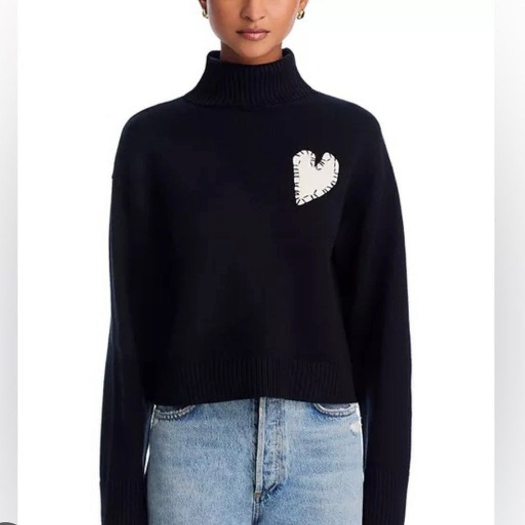 Kerri Rosenthal Cropped Turtleneck Heart Patch  Sweater