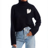 Kerri Rosenthal Cropped Turtleneck Heart Patch  Sweater