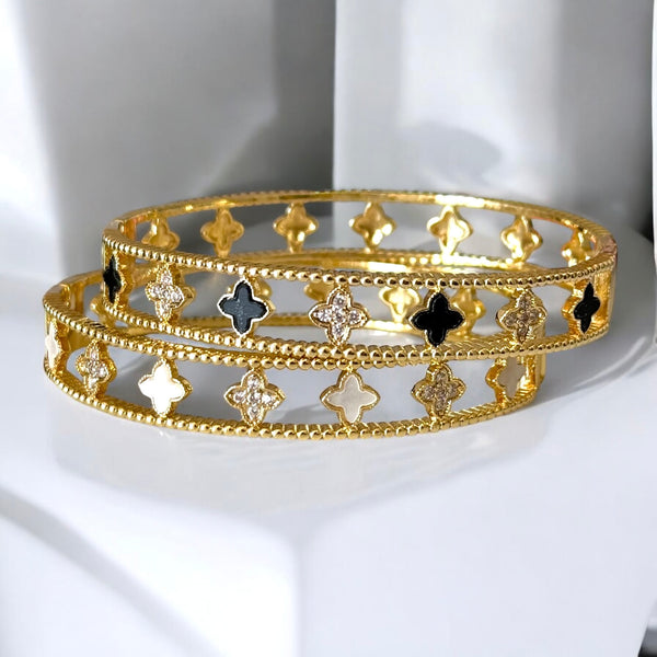 Mother of Pearl and CZ Clover Cuff Bracelet