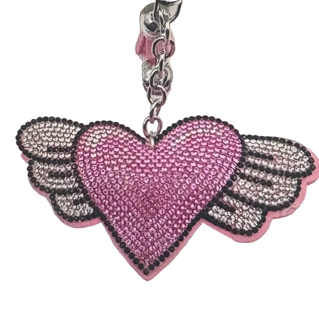 Heart Rhinestone  Keychain With Wings