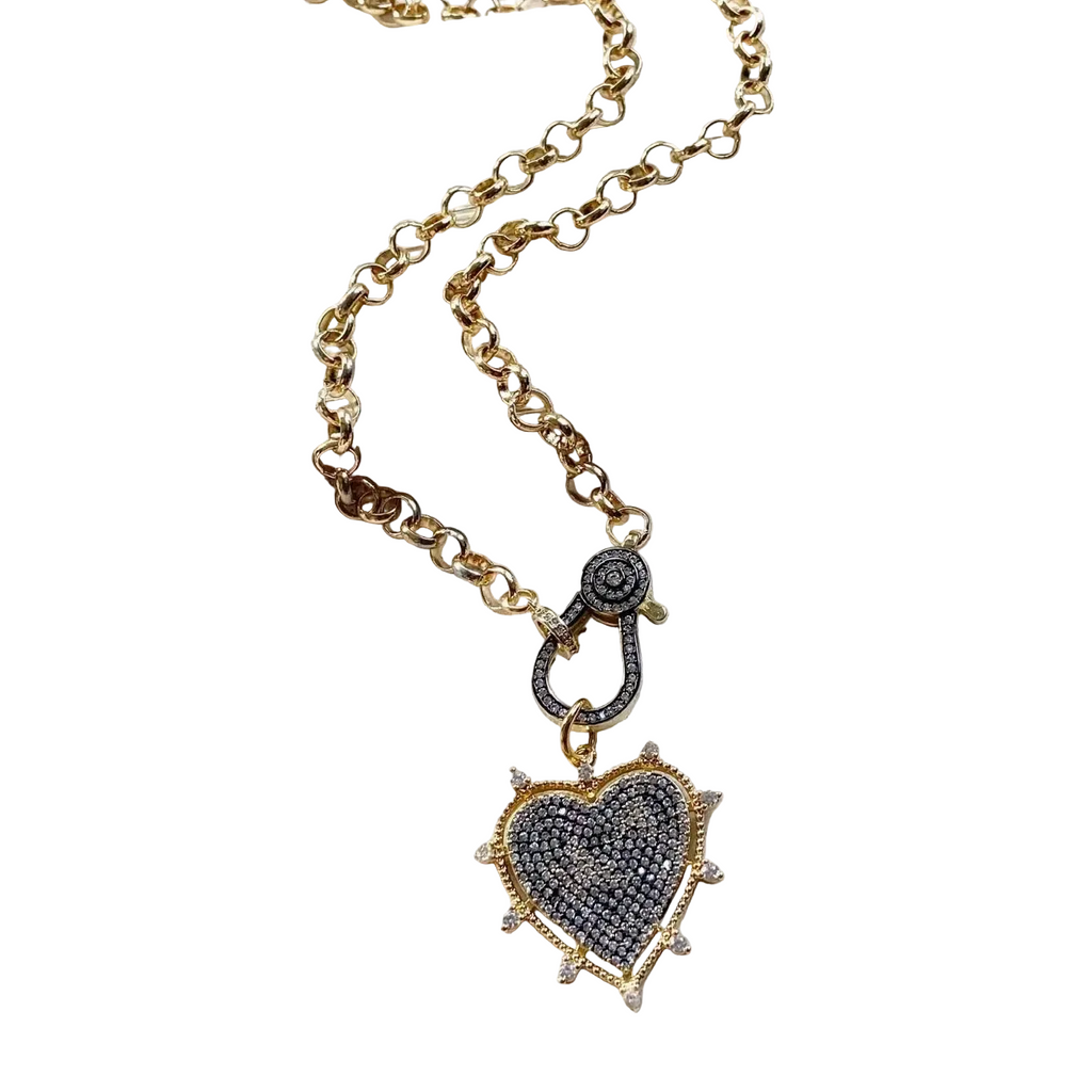 Two Toned Mixed Metal Heart Clasp Necklace