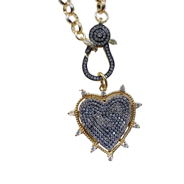 Two Toned Mixed Metal Heart Clasp Necklace