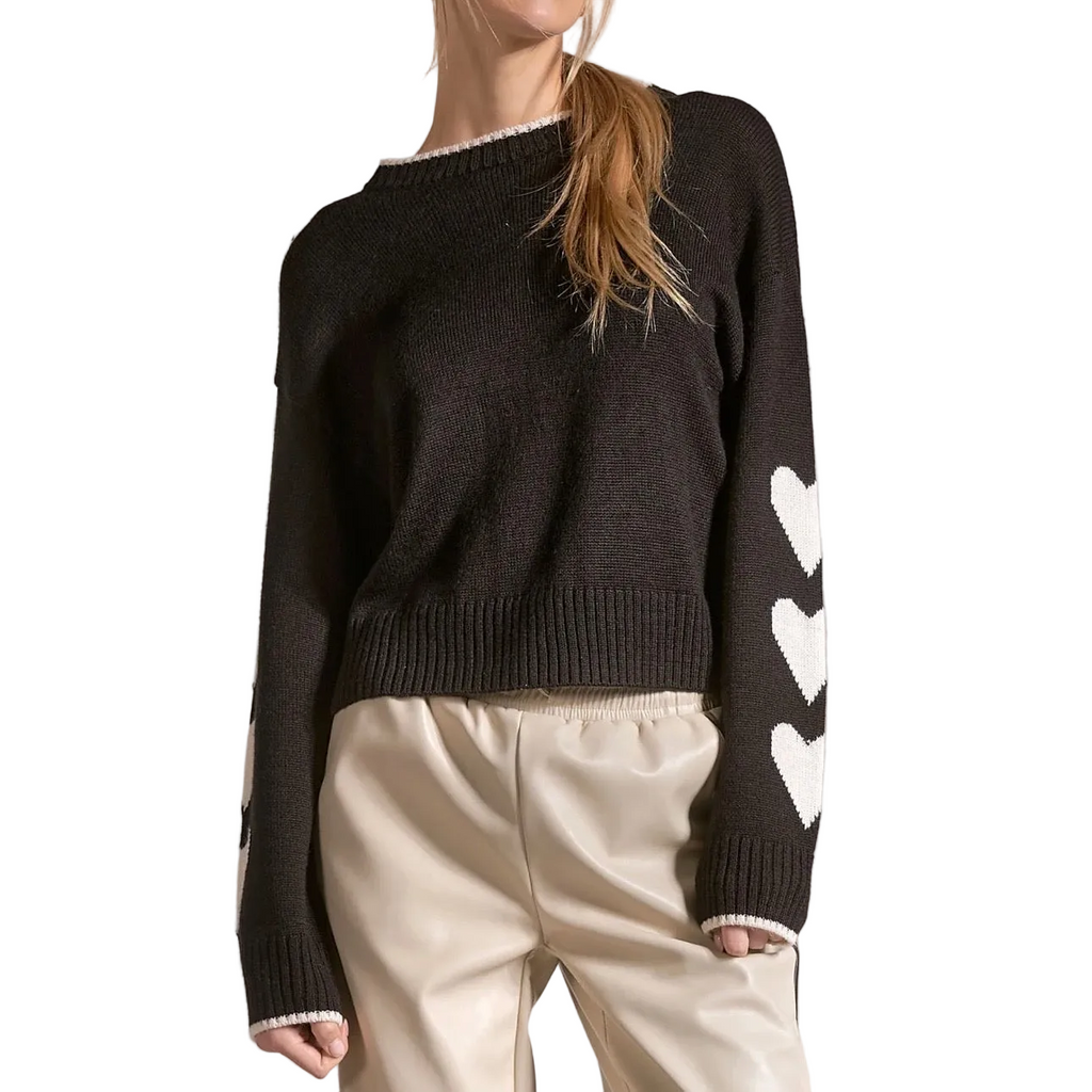Elan Crewneck Sweater With Heart Sleeves