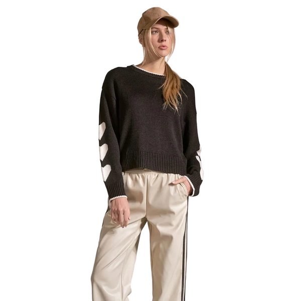 Elan Crewneck Sweater With Heart Sleeves