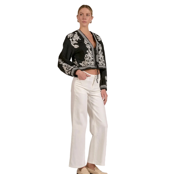 Elan Boho Tie Jacket In Black And White