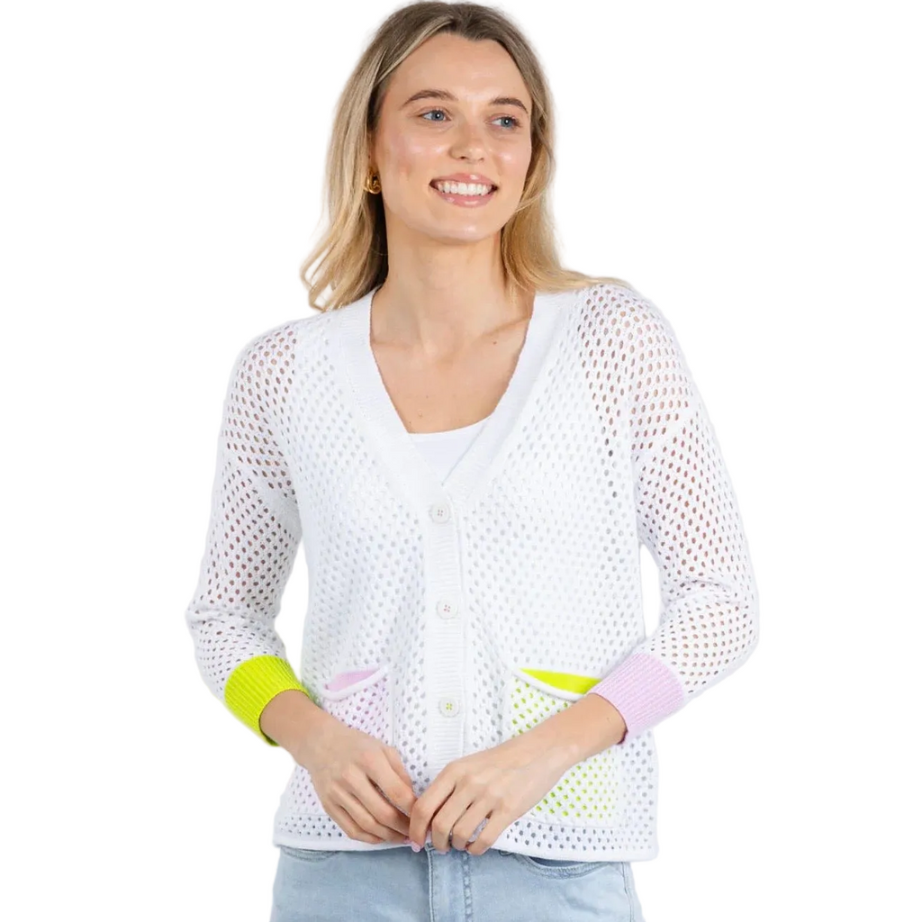 Zaket & Plover Holey Pocket Cardigan In White