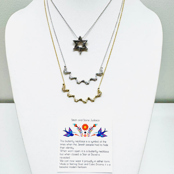 Sterling, Gold Or Marquesite Butterfly/Star Of David Necklace- Back in Stock!