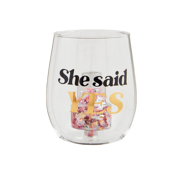She Said Yes Wedding Glass