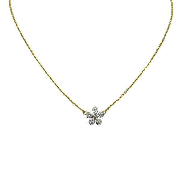 Single Pave Gold or Silver Flower Necklace