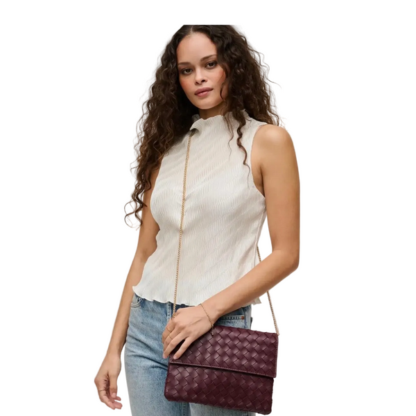 Ivy Woven Clutch In Wine