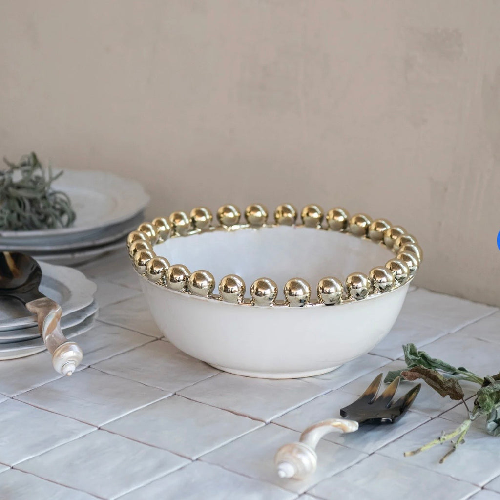 Stoneware Serving Bowl With Gold Balls