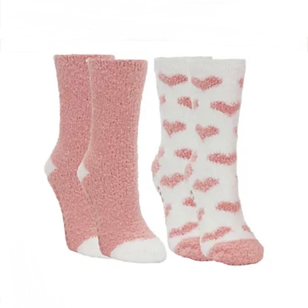 Two Pair Slipper Socks With Heart Keychain