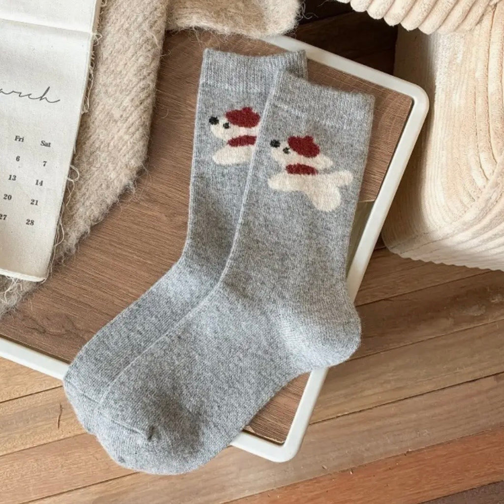 Thickened Mid-Calf Dog Pattern Socks