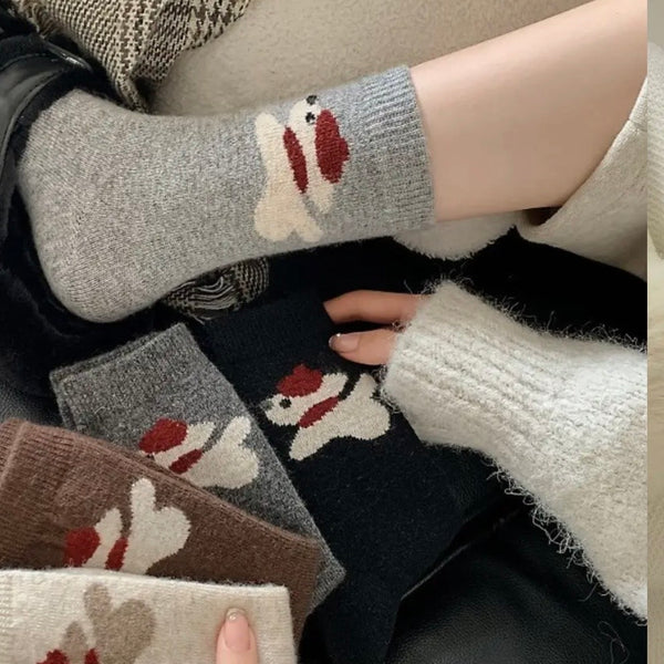 Thickened Mid-Calf Dog Pattern Socks