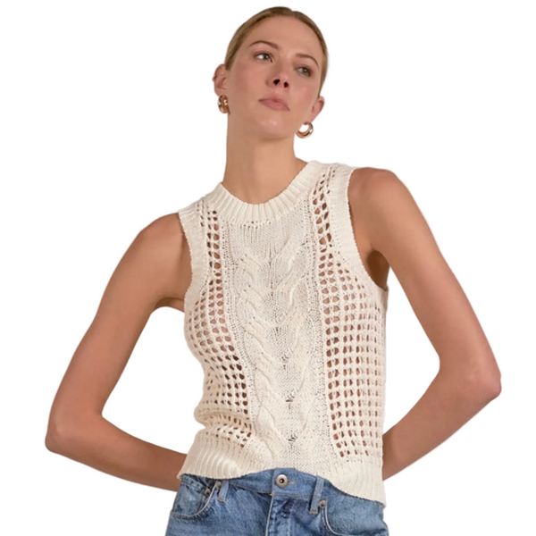 Kelsey Open Knit Tank In White