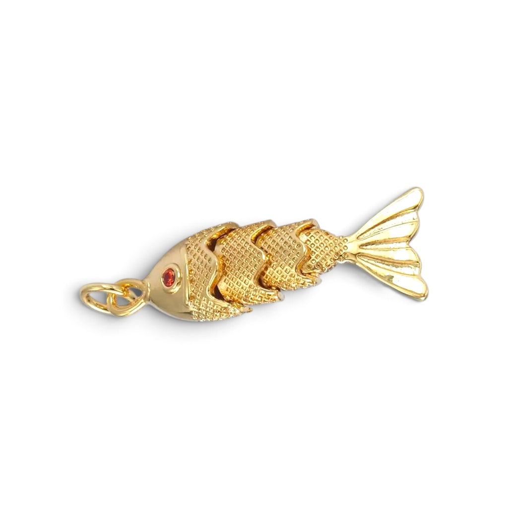 24K Gold Filled 30mm Orange CZ Textured Fish Charm