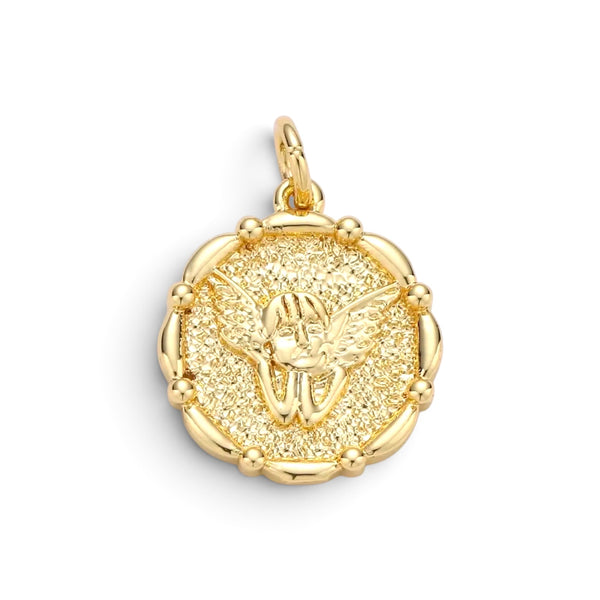 14K Gold Filled Angel Pendant Round Disc Charm