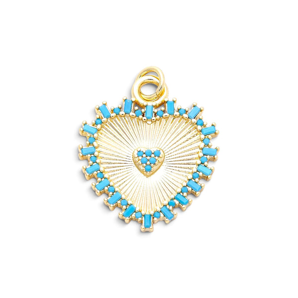 Gold Filled Turquoise Sunburst Heart Charm