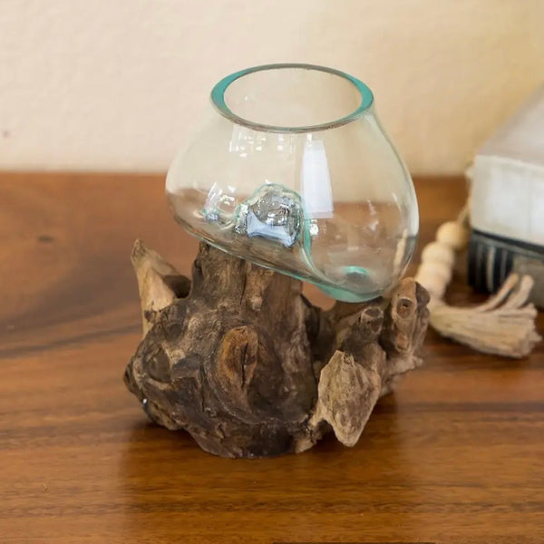 Blown Glass Vase On Chinaberry Wood