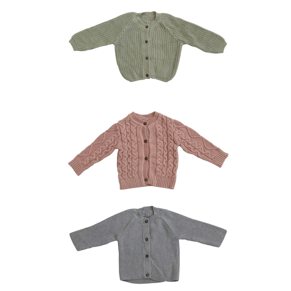 Cotton Knit Baby Cardigans In Three Colors