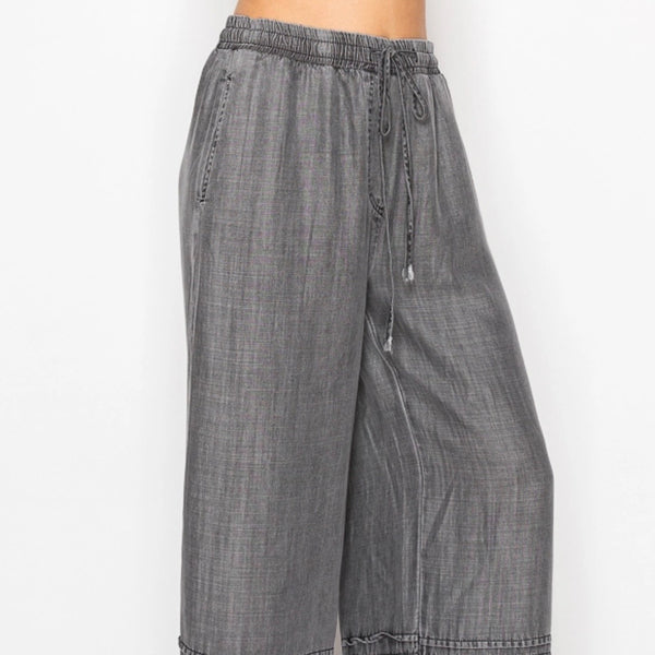 Boho Tiered Chambray Wide Leg Palazzo Pants