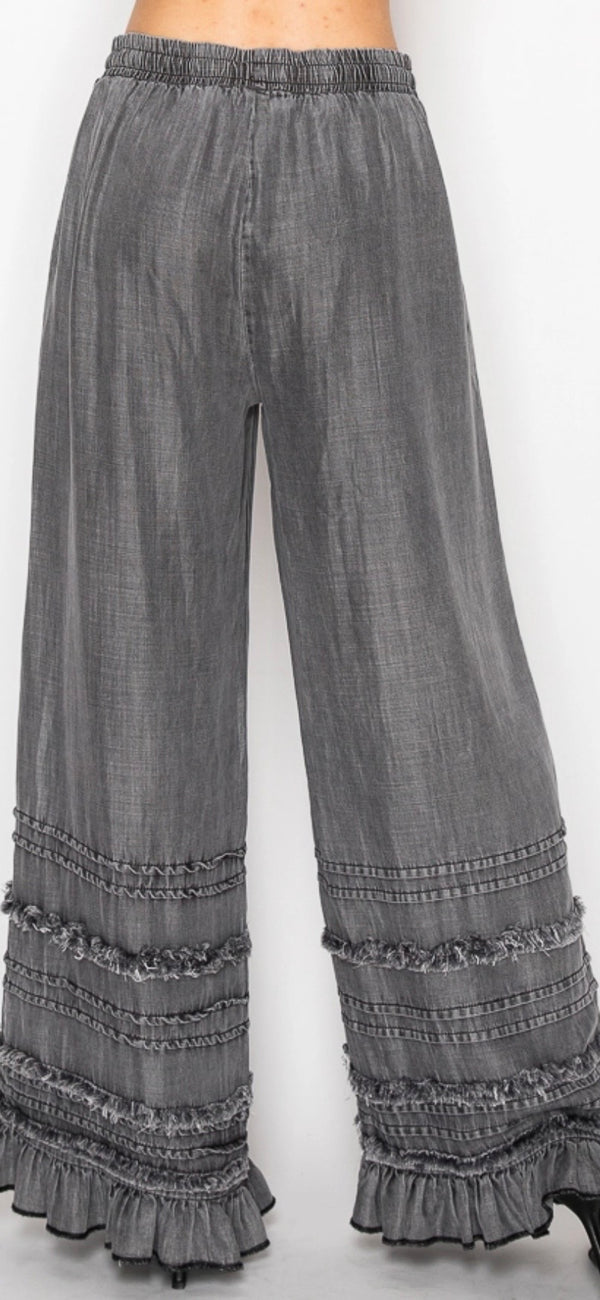 Boho Tiered Chambray Wide Leg Palazzo Pants