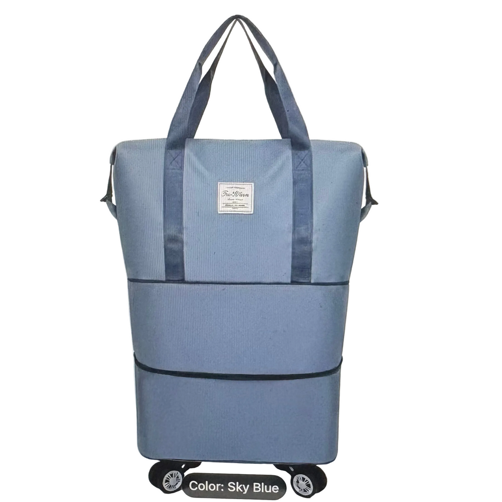 Expandable Nylon Travel Bag on Wheels In Sky Blue