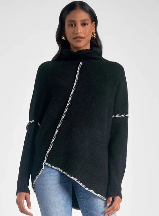 Oversized Stitched Asymmetrical Turtleneck Sweater