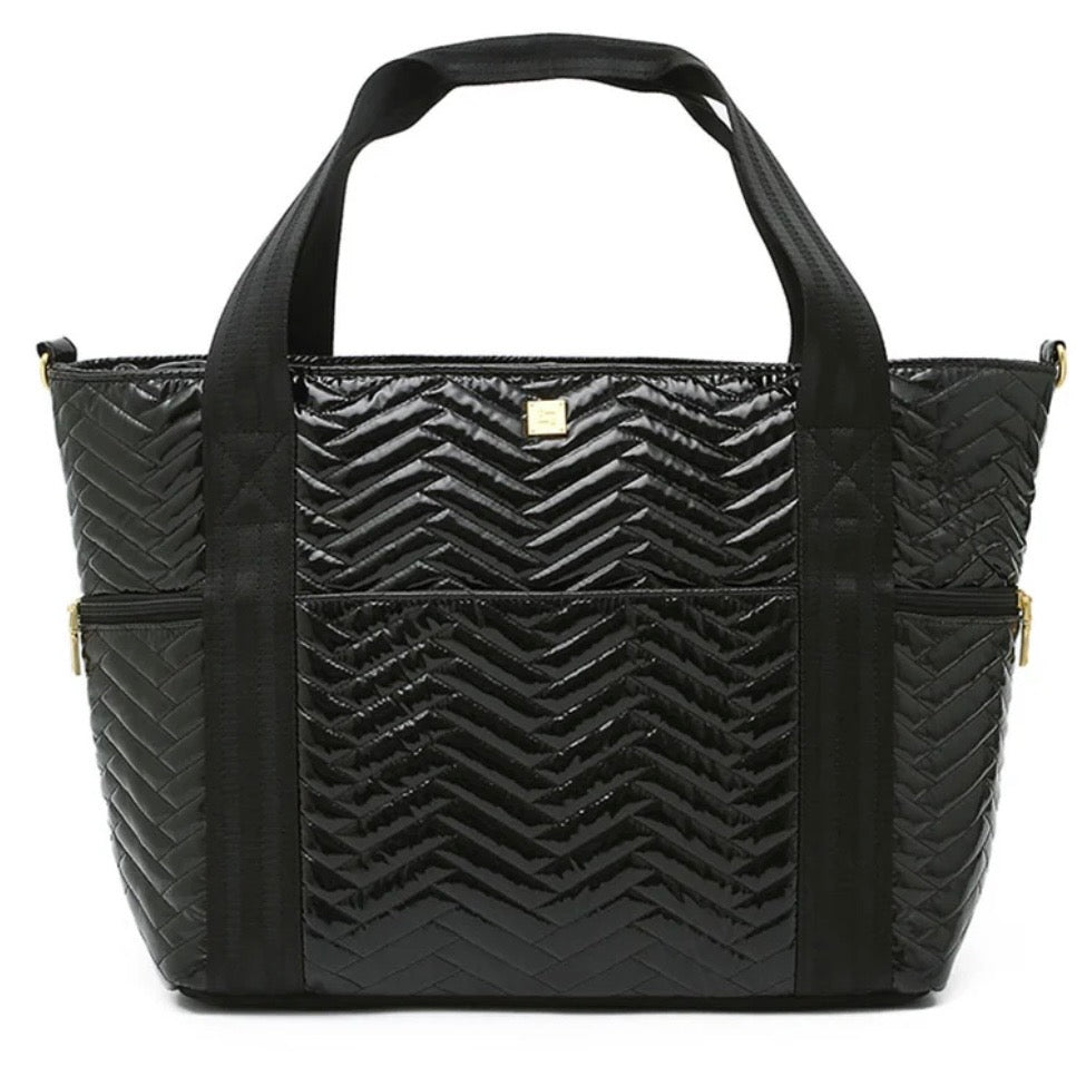 Think Royln Jetset Wingman Black Patent Moto Bag