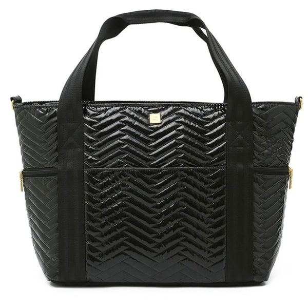 Think Royln Jetset Wingman Black Patent Moto Bag