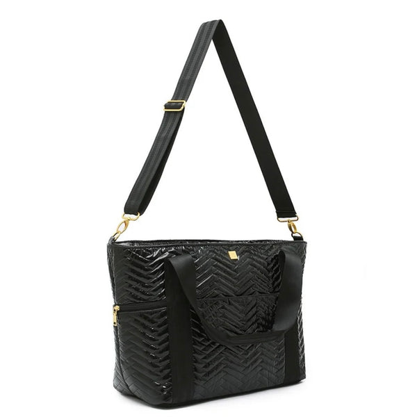 Think Royln Jetset Wingman Black Patent Moto Bag