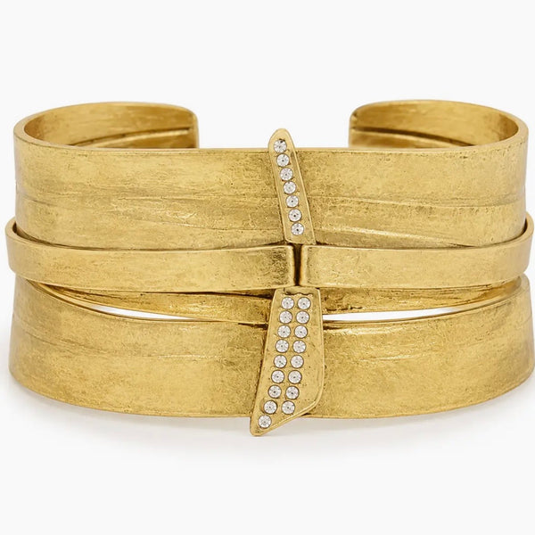 Wrapped Ribbon Gold Cuff Bracelet With CZ Accent-24 K Gold Plated