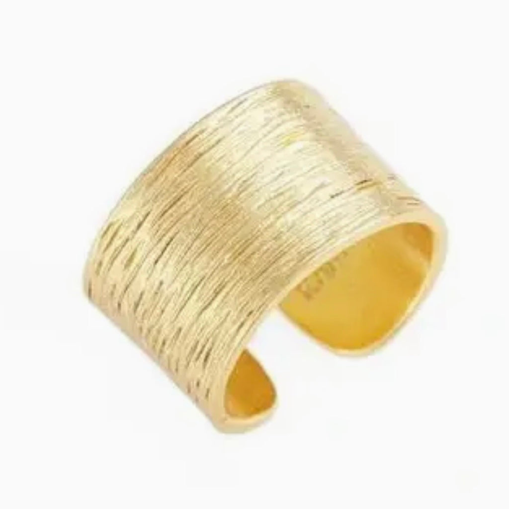 Wide Cuff Textured Ring In Gold-24K Gold Plated