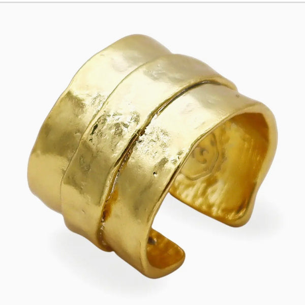 Hammered Wide Band Ring-24 Gold Plated