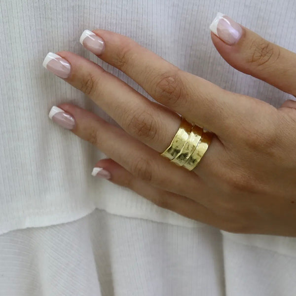 Hammered Wide Band Ring-24 Gold Plated
