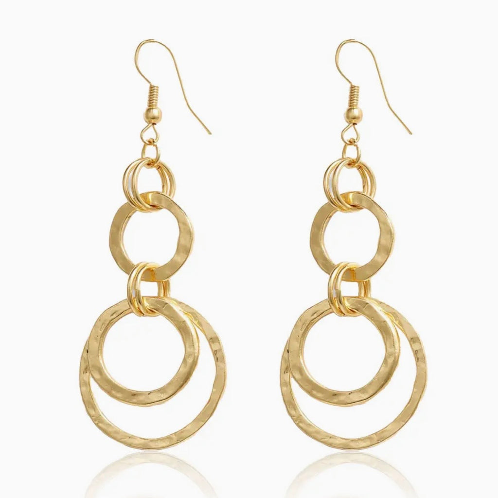 Hammered Double Earring Drop Hoops-24K Gold Plated