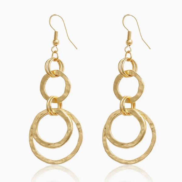 Hammered Double Earring Drop Hoops-24K Gold Plated