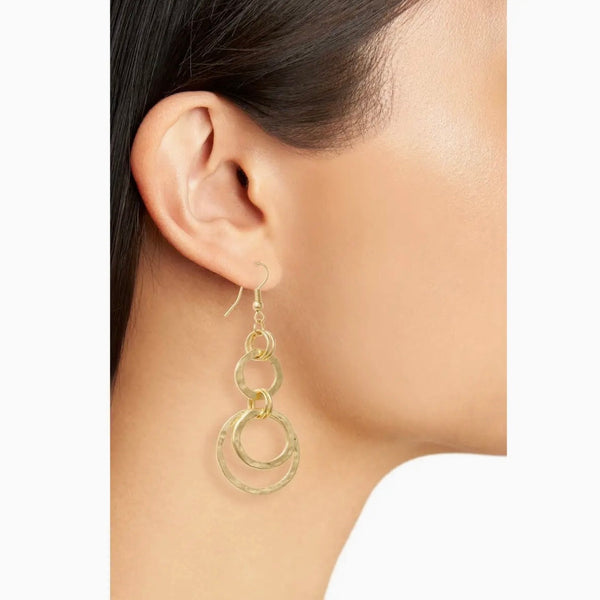 Hammered Double Earring Drop Hoops-24K Gold Plated