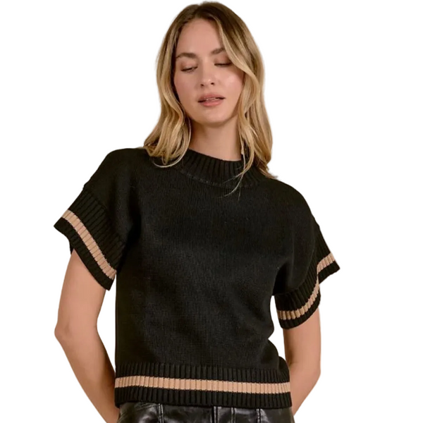 Elan Short Sleeve Mock Neck Sweater Top