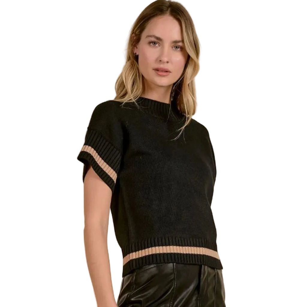 Elan Short Sleeve Mock Neck Sweater Top