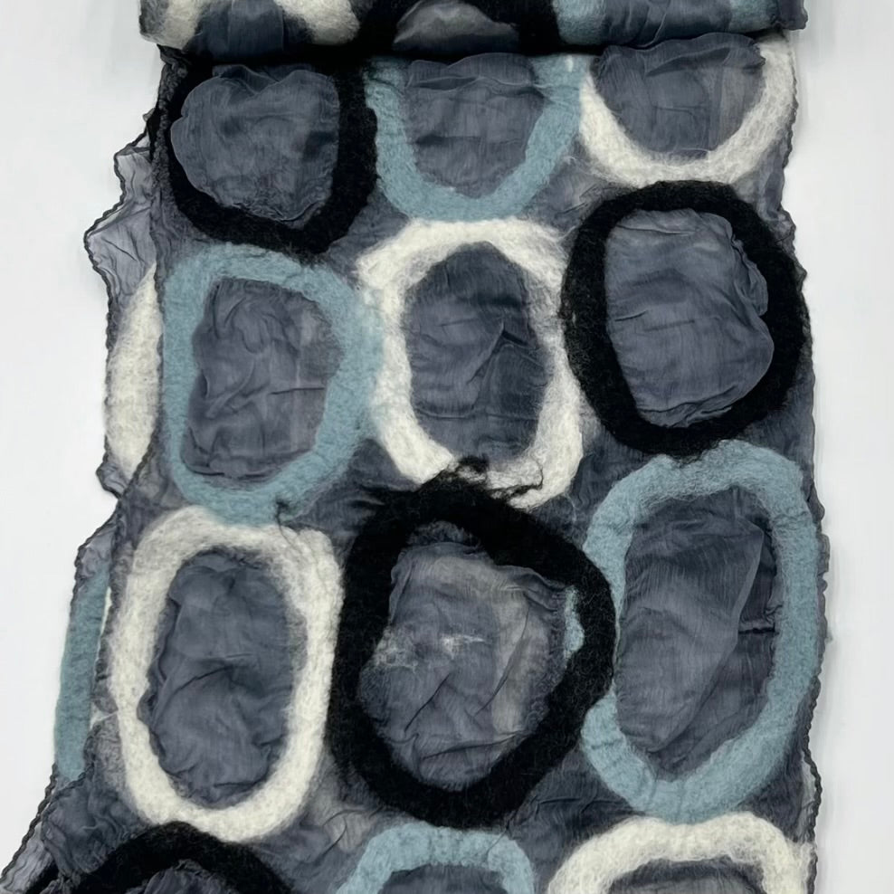 Handcrafted Nuno Felted Silk Scarf Ombré Ring Pattern