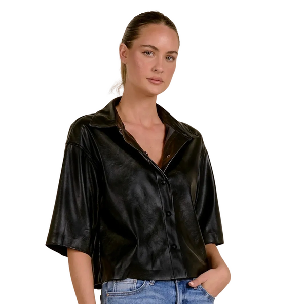 3/4 Sleeve Black Leather Shacket