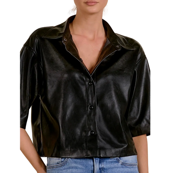 3/4 Sleeve Black Leather Shacket